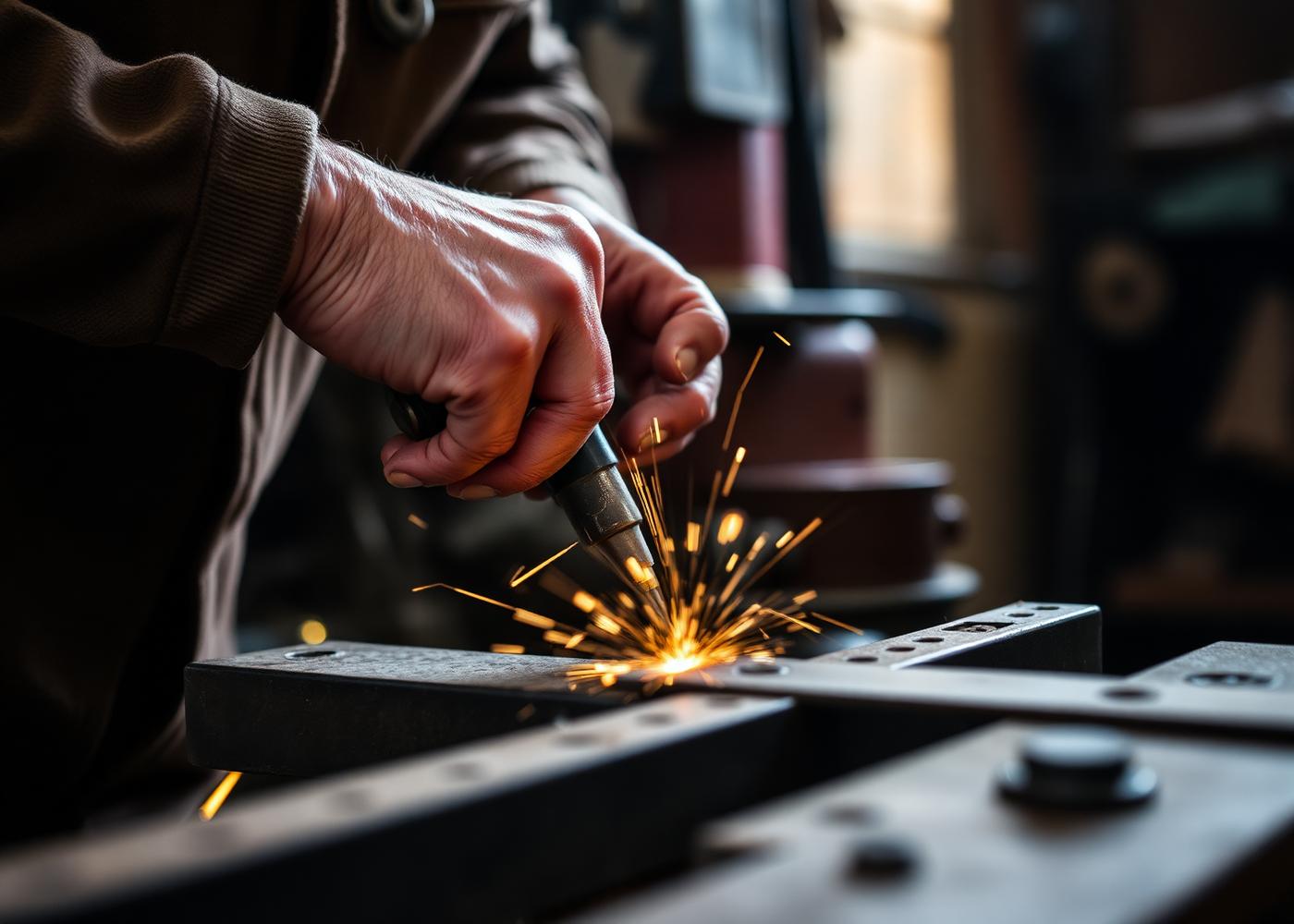 Handen van een vakman aan het werk in een werkplaats